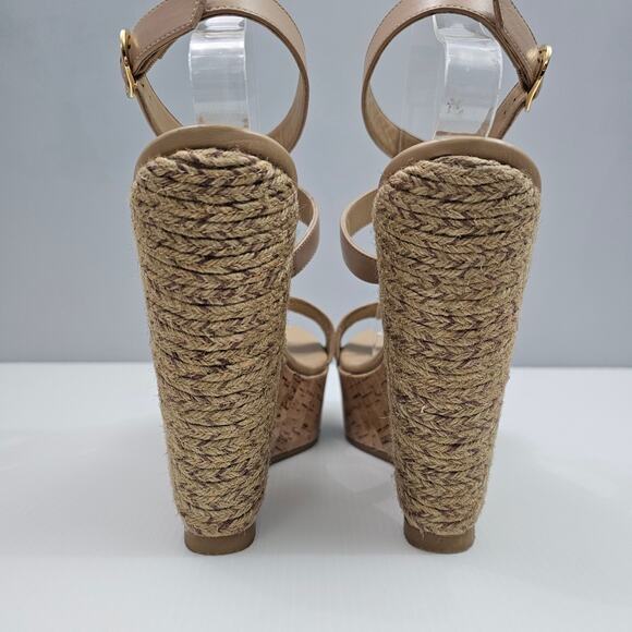 NEW Stuart Weitzman 5050 Wedge Womens 9 Tan Leather Raffia Cork Platform Heel - Picture 9 of 13